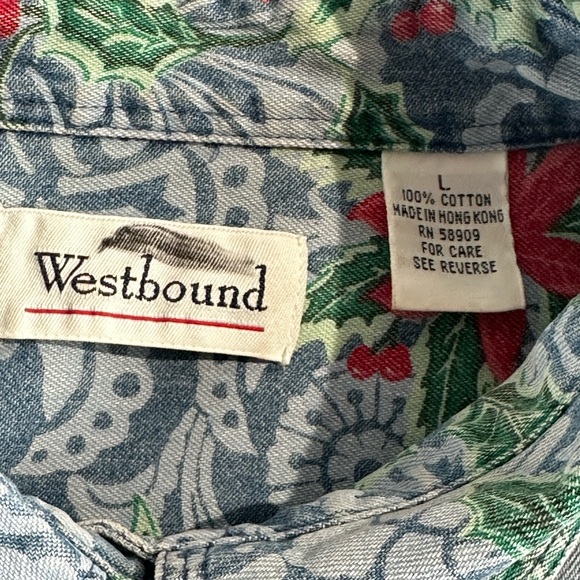 Vintage Westbound Christmas Denim Shirt Button Up Poinsettia, Retro - Picture 12 of 13